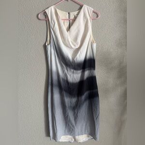 Helmut Lang Silk Beam Shift Dress Sleeveless Hi-Low Midi size 4 Grey scale